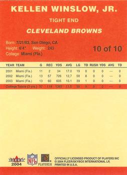 2004 Fleer Tradition National Cleveland Browns #10 Kellen Winslow, Jr. Back