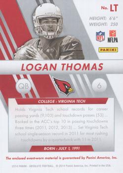 2014 Panini Absolute - Rookie Jersey Collection #LT Logan Thomas Back