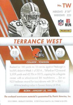 2014 Panini Absolute - Rookie Jersey Collection #TW Terrance West Back