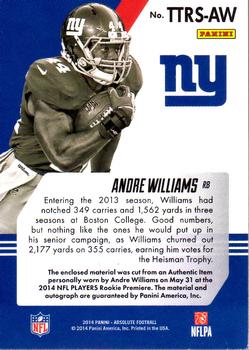 2014 Panini Absolute - Tools of the Trade Rookie Signatures #TTRS-AW Andre Williams Back