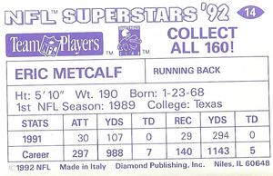 1992 Diamond NFL Superstars Stickers #14 Eric Metcalf Back