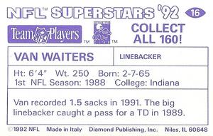 1992 Diamond NFL Superstars Stickers #16 Van Waiters Back