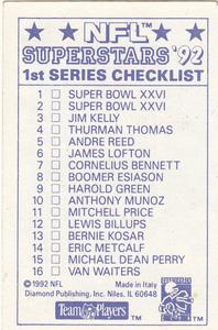 1992 Diamond NFL Superstars Stickers #1 Super Bowl XXVI Logo  Back