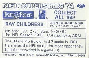 1992 Diamond NFL Superstars Stickers #27 Ray Childress Back