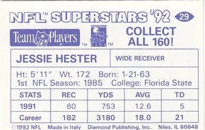 1992 Diamond NFL Superstars Stickers #29 Jessie Hester Back
