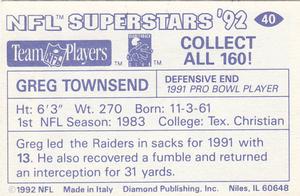 1992 Diamond NFL Superstars Stickers #40 Greg Townsend Back