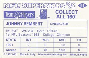 1992 Diamond NFL Superstars Stickers #51 Johnny Rembert Back