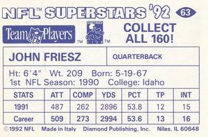 1992 Diamond NFL Superstars Stickers #63 John Friesz Back