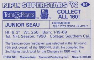 1992 Diamond NFL Superstars Stickers #64 Junior Seau Back