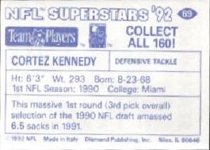 1992 Diamond NFL Superstars Stickers #69 Cortez Kennedy Back