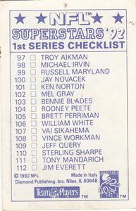 1992 Diamond NFL Superstars Stickers #77 Mark Rypien / Jim Kelly Back