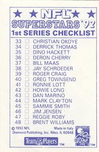 1992 Diamond NFL Superstars Stickers #83 Mike Singletary / Junior Seau Back