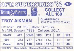 1992 Diamond NFL Superstars Stickers #97 Troy Aikman Back