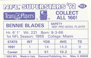 1992 Diamond NFL Superstars Stickers #103 Bennie Blades Back