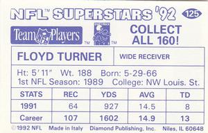 1992 Diamond NFL Superstars Stickers #125 Floyd Turner Back