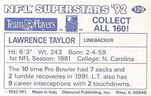 1992 Diamond NFL Superstars Stickers #129 Lawrence Taylor Back