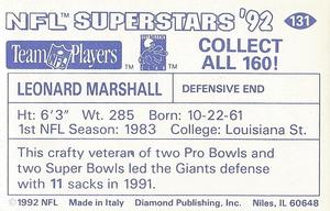 1992 Diamond NFL Superstars Stickers #131 Leonard Marshall Back