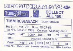 1992 Diamond NFL Superstars Stickers #140 Timm Rosenbach Back