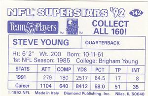1992 Diamond NFL Superstars Stickers #142 Steve Young Back