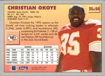 1993 Fleer Fruit of the Loom #25 Christian Okoye Back