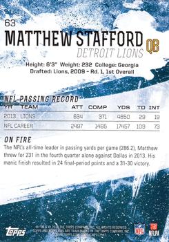 2014 Topps Fire - Flame Foil #63 Matthew Stafford Back