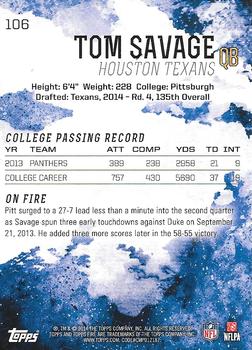 2014 Topps Fire - Blue #106 Tom Savage Back