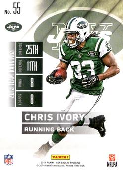 2014 Panini Contenders - Cracked Ice Ticket #55 Chris Ivory Back