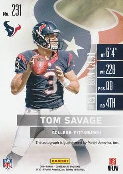 2014 Panini Contenders - Playoff Ticket #231 Tom Savage Back