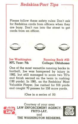 1983 Washington Redskins Police #1 Joe Washington Back