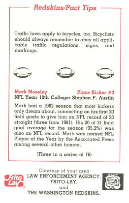 1983 Washington Redskins Police #3 Mark Moseley Back