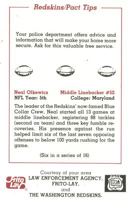 1983 Washington Redskins Police #6 Neal Olkewicz Back
