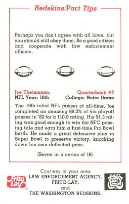 1983 Washington Redskins Police #7 Joe Theismann Back