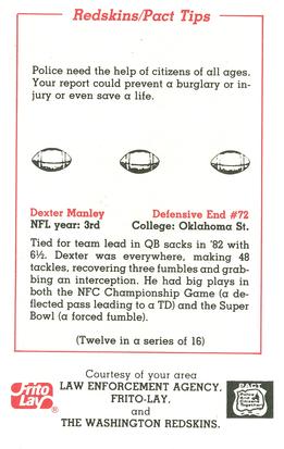 1983 Washington Redskins Police #12 Dexter Manley Back