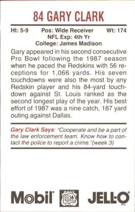 1988 Washington Redskins Police #NNO Gary Clark Back