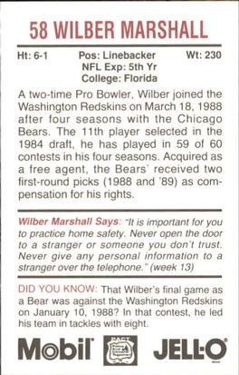 1988 Washington Redskins Police #NNO Wilber Marshall Back