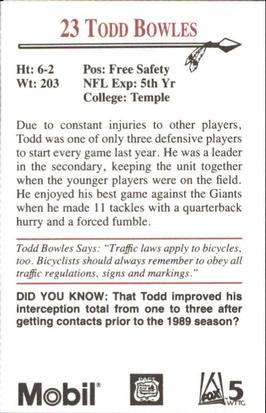 1990 Washington Redskins Police #NNO Todd Bowles Back