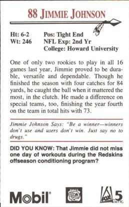 1990 Washington Redskins Police #NNO Jimmie Johnson Back