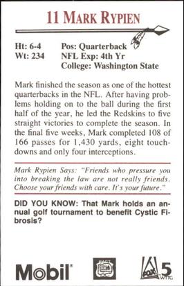 1990 Washington Redskins Police #NNO Mark Rypien Back