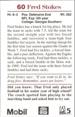 1991 Washington Redskins Police #14 Fred Stokes Back