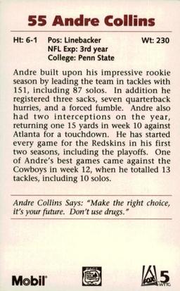 1992 Washington Redskins Police #5 Andre Collins Back