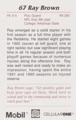 1993 Washington Redskins Police #1 Ray Brown Back