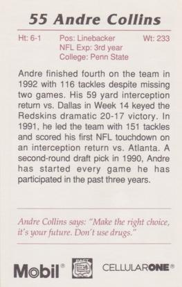 1993 Washington Redskins Police #2 Andre Collins Back