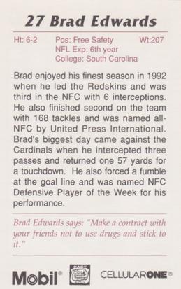 1993 Washington Redskins Police #3 Brad Edwards Back