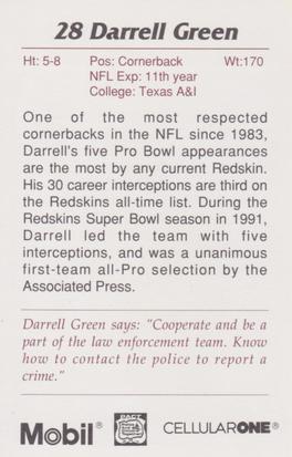 1993 Washington Redskins Police #6 Darrell Green Back