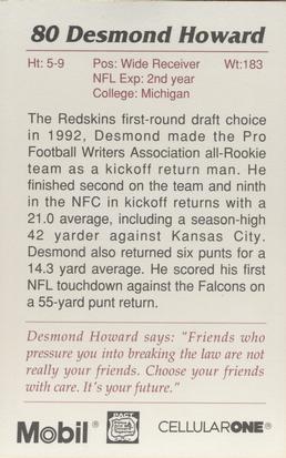 1993 Washington Redskins Police #7 Desmond Howard Back