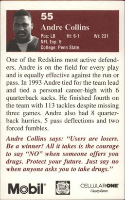 1994 Washington Redskins Police #3 Andre Collins Back