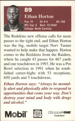 1994 Washington Redskins Police #8 Ethan Horton Back