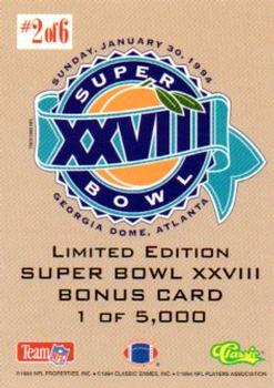 1994 Classic NFL Experience - Limited Edition Super Bowl XXVIII Bonus #2 Jerry Rice Back