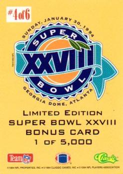 1994 Classic NFL Experience - Limited Edition Super Bowl XXVIII Bonus #4 Derrick Thomas Back