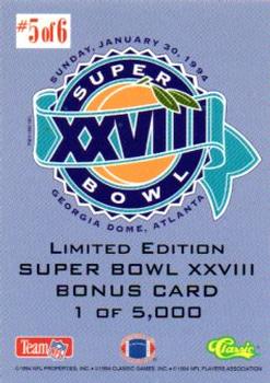 1994 Classic NFL Experience - Limited Edition Super Bowl XXVIII Bonus #5 Thurman Thomas Back